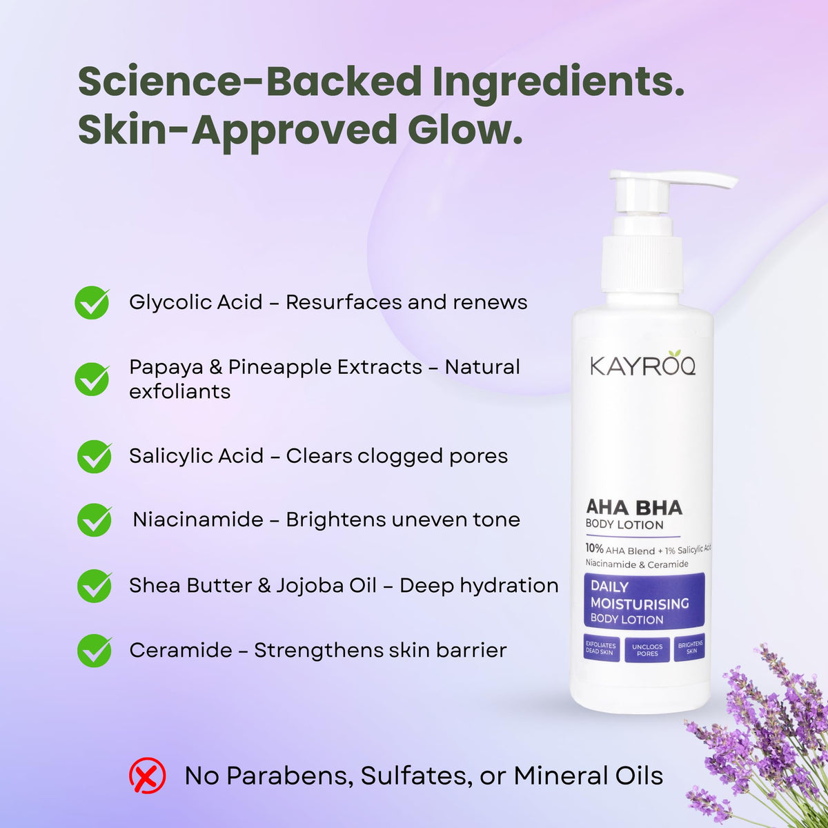 KAYROQ AHA BHA Body Lotion, 10% AHA + 1% Salicylic Acid, Daily Moisturising with Niacinamide & Ceramide