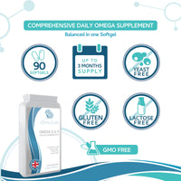 Xspan Labs Omega Balanced 3, 6 & 9 Fish & Flaxseed Oil 1000mg, 90 Capsules - High Strength EPA, DHA, ALA & LA Formula with Added Vitamin E in Easy to Swallow softgel Capsules