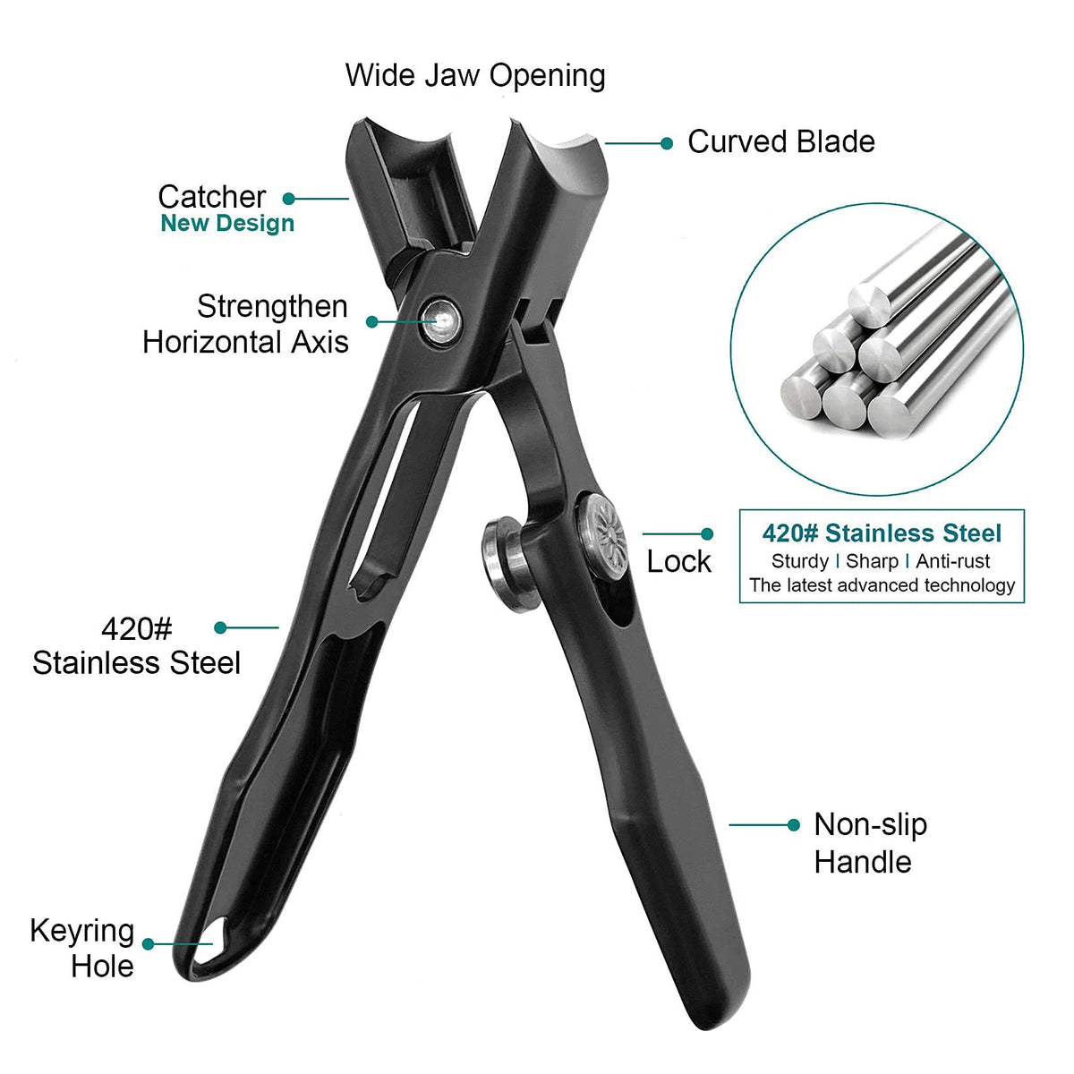 VOGARB Toe Nail Clippers for Thick Nails, Large Wide Jaw Opening Toenail Clippers with Toenail File Heavy Duty Fingernail Cutter No Splash for Men Women Adult Seniors (Black with File)