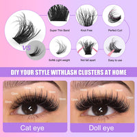 LYMYBETY Fluffy Individual Eyelashes Kit 270Pcs D Curl Cluster Lashes 10-18mm DIY Lash Extension kit Russian Individual Eyelashes with Lash Bond and Seal,Tweezers for Beginners(60+80+100 KIT, 10-18mm)