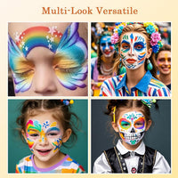 Generic 's Face Paint Kit with 6 Colours in Palette for Kids Art, Face Painting for Halloween Parties, Festivals, and Performances - Safe, Non-, Washable, Includes Built-in Brush for Creative Activities