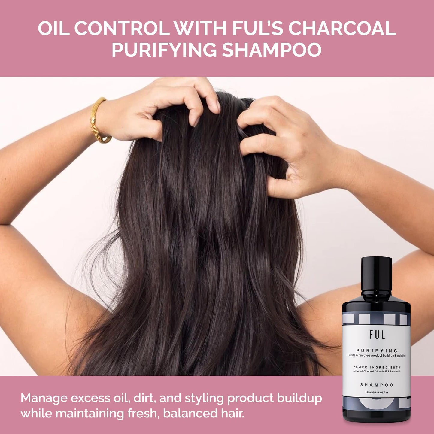 FUL Purifying Charcoal Shampoo | Clarifying Shampoos to Remove Build Up, Excess Oil, and Pollutants | Vegan Sulfate Free Shampoo | Shampoo for Greasy Hair | Deep Cleansing Shampoo | Made in UK