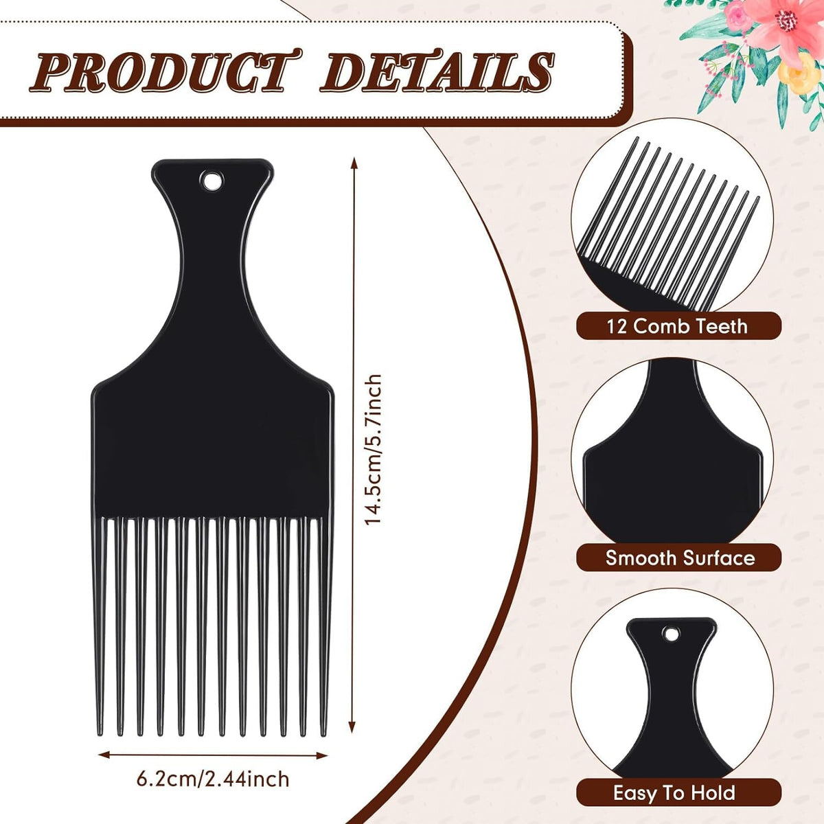 Rotupap Afro Hair Comb - 3pcs Plastic Afro Pick Hair Comb - Wide Tooth Smooth Afro Pick Comb - Afro Comb For Detangling And Styling,For Curly,Frizzy,Wavy&Afro Hair,Wide Tooth Comb Hairdressing Styling Tool