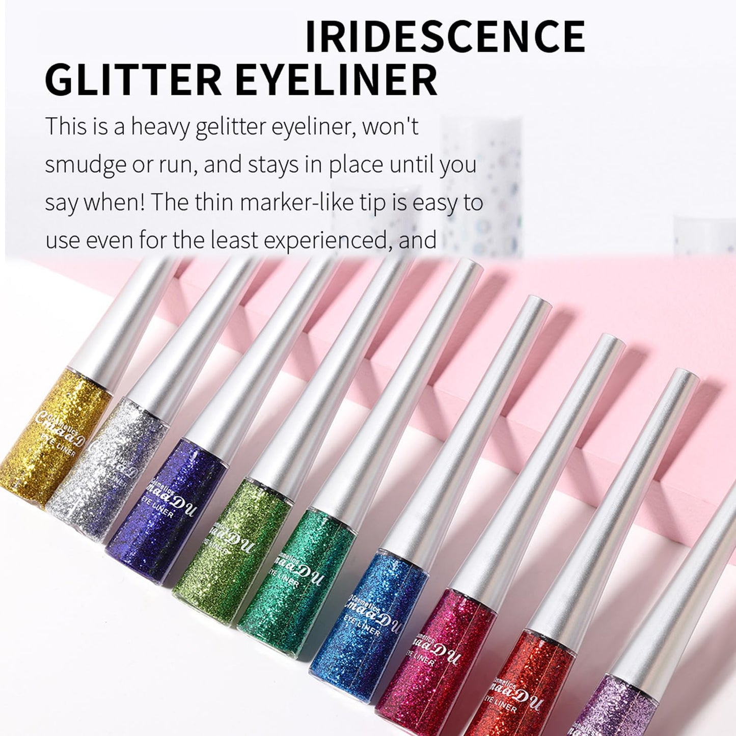 HAORQEE Glitter Eyeliner Silver Liquid Eyeliner Coloured Eye Liner Eye Glitter Makeup, Waterproof Sparkle Long-Lasting Silver Metallic Shimmer White Eyeshadow Coloured Eyeliner(Silver)