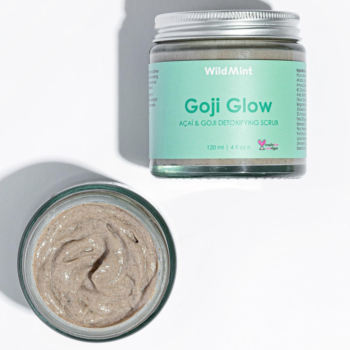WildMint Goji Glow Natural Scrub | Detoxifying Açaí & Goji Body & Face Exfoliator for Dry Skin | Removes Dead Skin | Helps With Acne, Large Pores & Hyperpigmentation | UK Vegan & Cruelty-Free 120ml