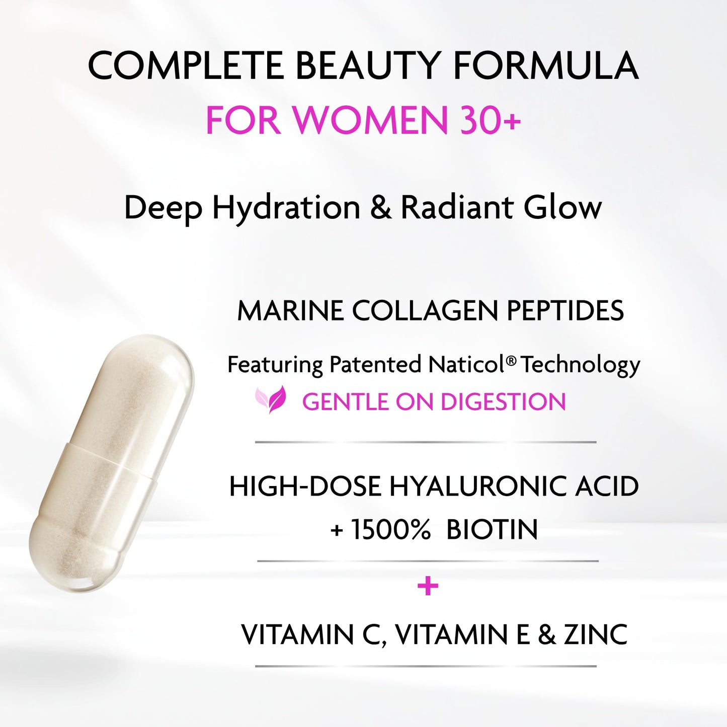 V Vitamini Fast-Absorbing Collagen Supplements for Women - High Strength Marine Collagen with Hyaluronic Acid, Biotin, Vitamin C & E - Supports Radiant Skin, Hair & Nails - UK Made - 90 Capsules