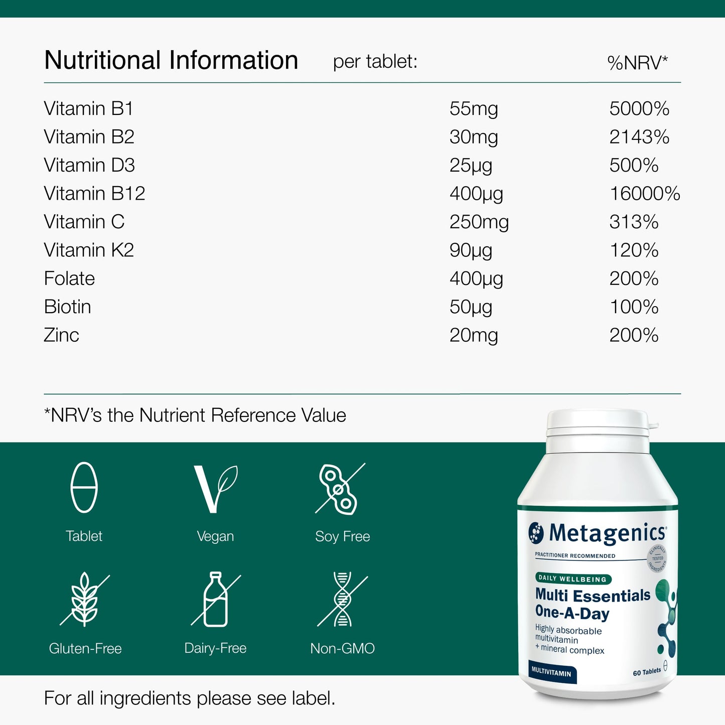 Metagenics Multi Essentials One A Day Multivitamin - 26 Vitamins & Minerals - Vegetarian and Vegan - 60 Tablets