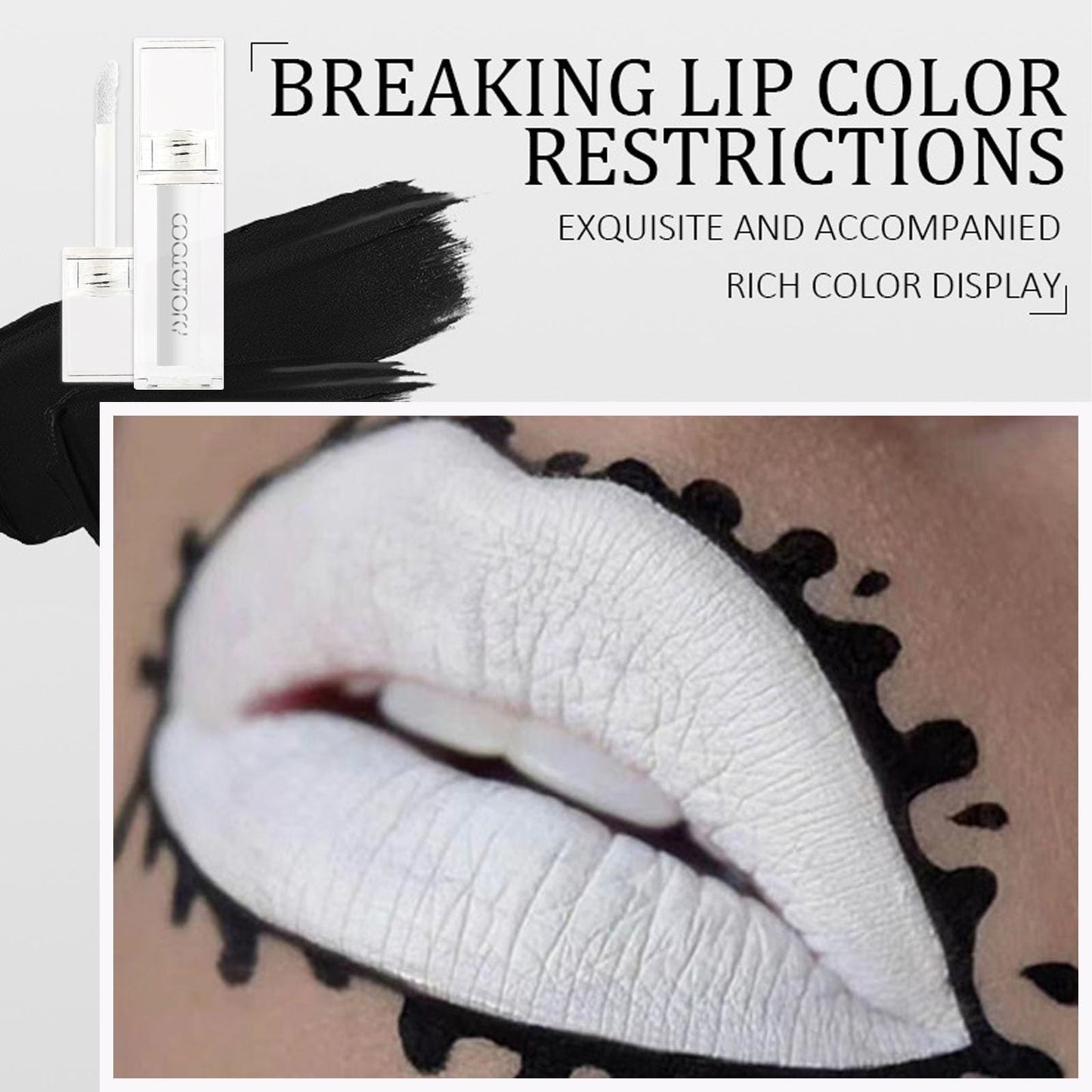LYNTYAOU Matte White Liquid Lipstick Long Lasting Waterproof Full-coverage White Lip Gloss, Highly Pigmented Sweat-proof White Face Body Paint for Halloween Gothic Cosplay Makeup for Women