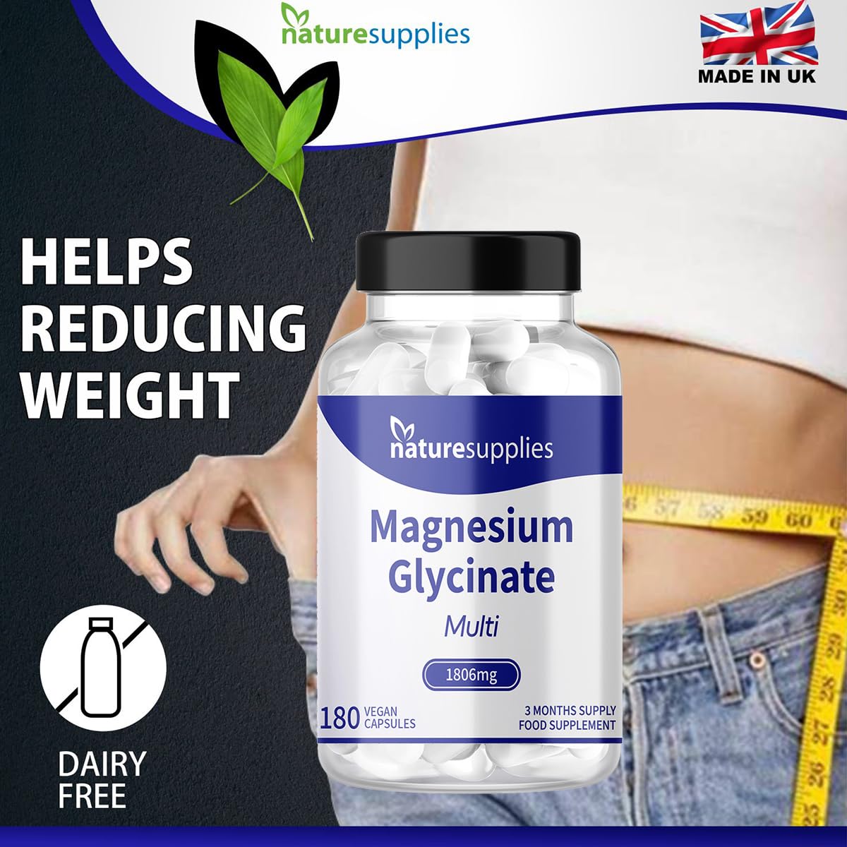 naturesupplies Magnesium Glycinate Supplements 180 Capsules 1806mg - High Absorption 4 Magnesium Powders in One Capsule, Citrate, Malate, Ascorbate & Glycinate - Naturesupplies…