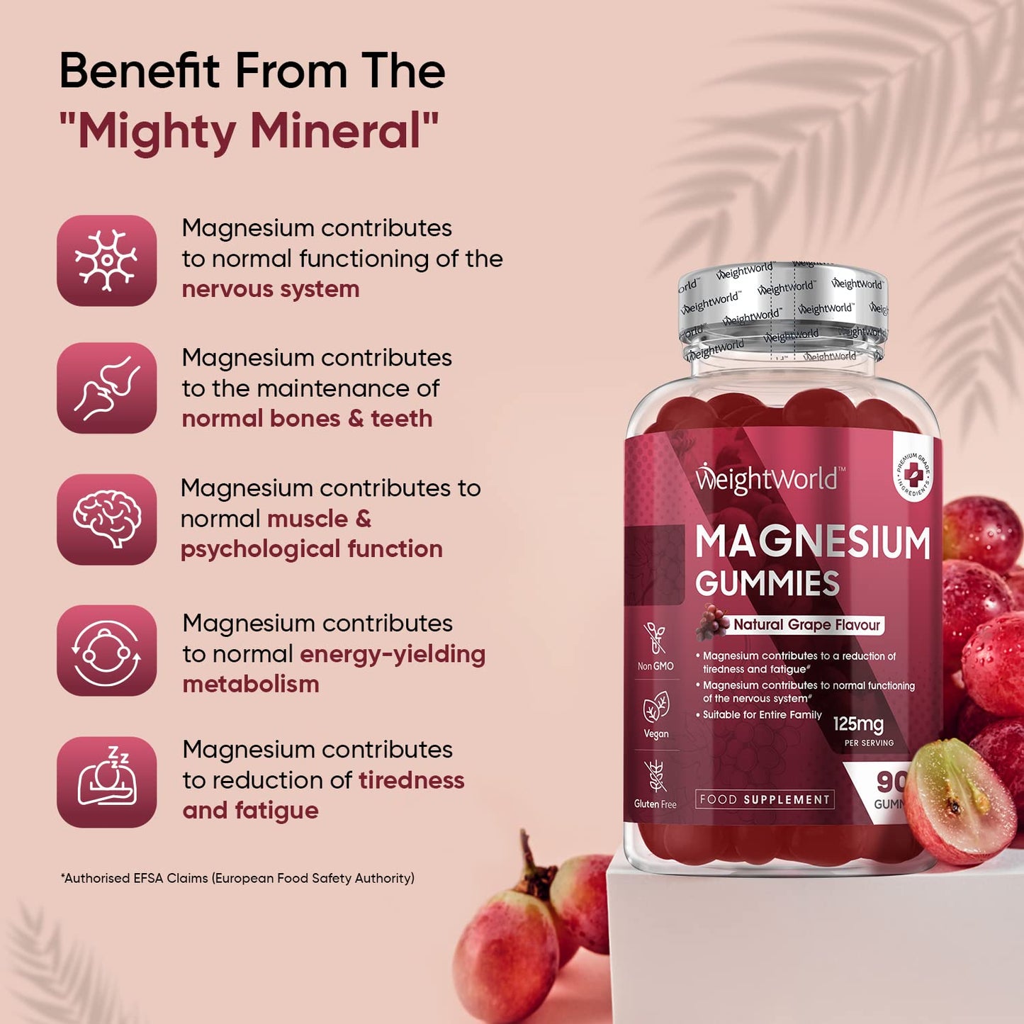 Magnesium Gummies - 90 Vegan Gummies - 1136mg Magnesium Citrate Offering 125mg Magnesium - for Adults & Kids (5 Years+) - Chewable Magnesium Supplements for Women & Men - 45 Days Supply -Gluten Free