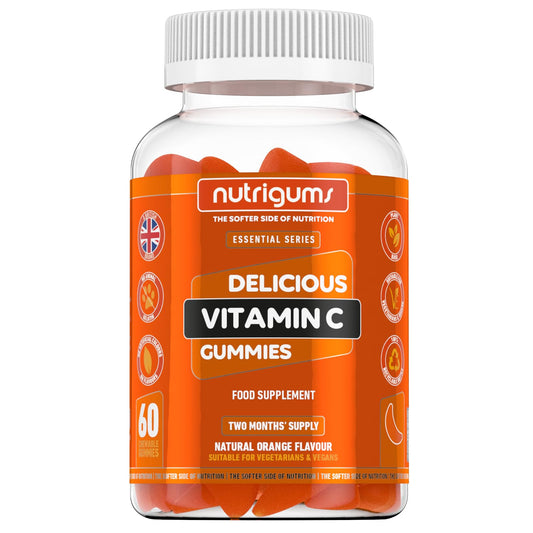 Vitamin C | 60 Orange Flavour Gummies | Two Month Supply | Immune, Energy & Collagen Formation Support | Vegan Suitable by NUTRIGUMS®