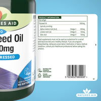 Natures Aid Flaxseed Oil 1000mg – High Strength Omega-3 Softgels – Supports Heart & Brain Function – Vegan, Non-GMO, Gluten-Free – Cold Pressed Essential Fatty Acids – 90 Capsules