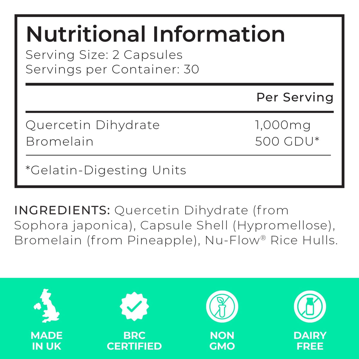 LOVE LIFE SUPPLEMENTS Quercetin & Bromelain Supplement | 60 Capsules -30 Servings | Powerful Antioxidant | 1000mg Quercetin (from Sophora japonica) and 500 GDU Bromelain (from Pineapple) per Serving | Love Life Supplements