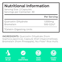 LOVE LIFE SUPPLEMENTS Quercetin & Bromelain Supplement | 60 Capsules -30 Servings | Powerful Antioxidant | 1000mg Quercetin (from Sophora japonica) and 500 GDU Bromelain (from Pineapple) per Serving | Love Life Supplements