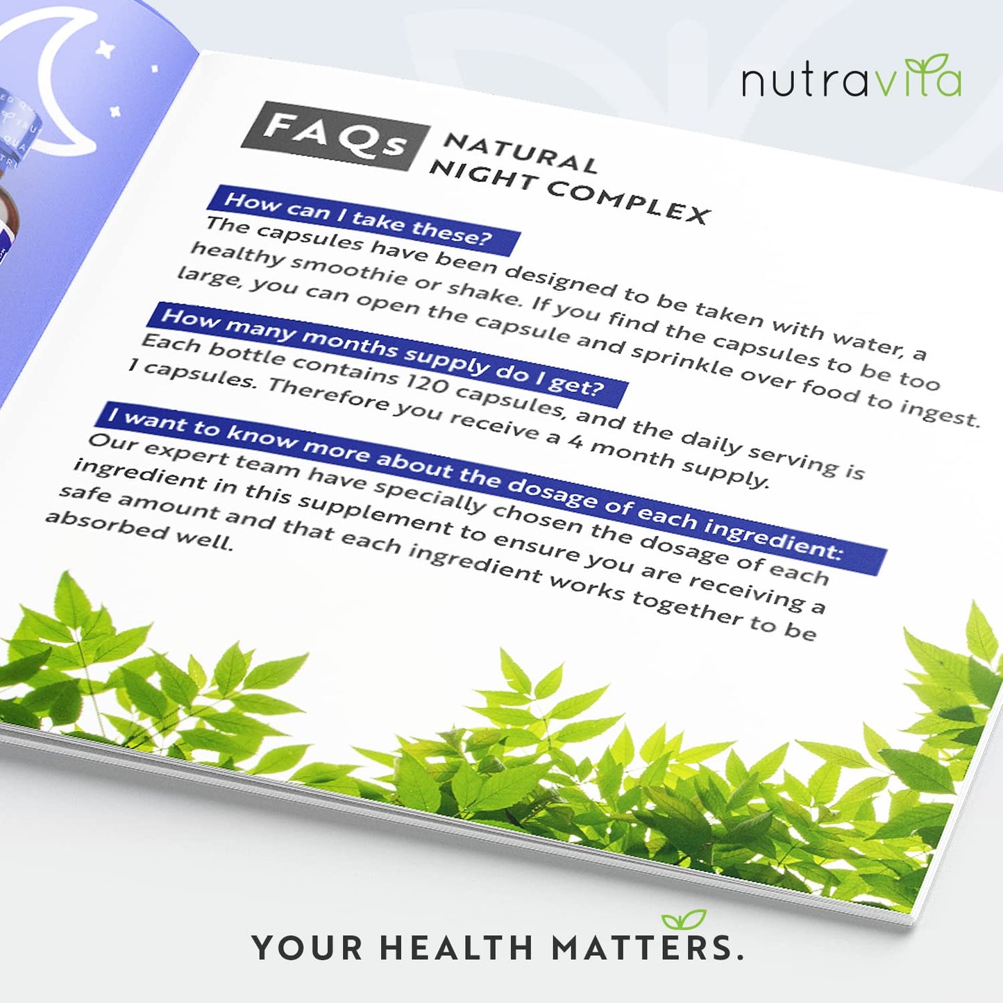 Natural Night Complex – with Lemon Balm, Chamomile, Magnesium, Vitamin B12 – Natural Alternative to Melatonin –120 Vegan Capsules – 4 Month Supply – Made in UK by Nutravita