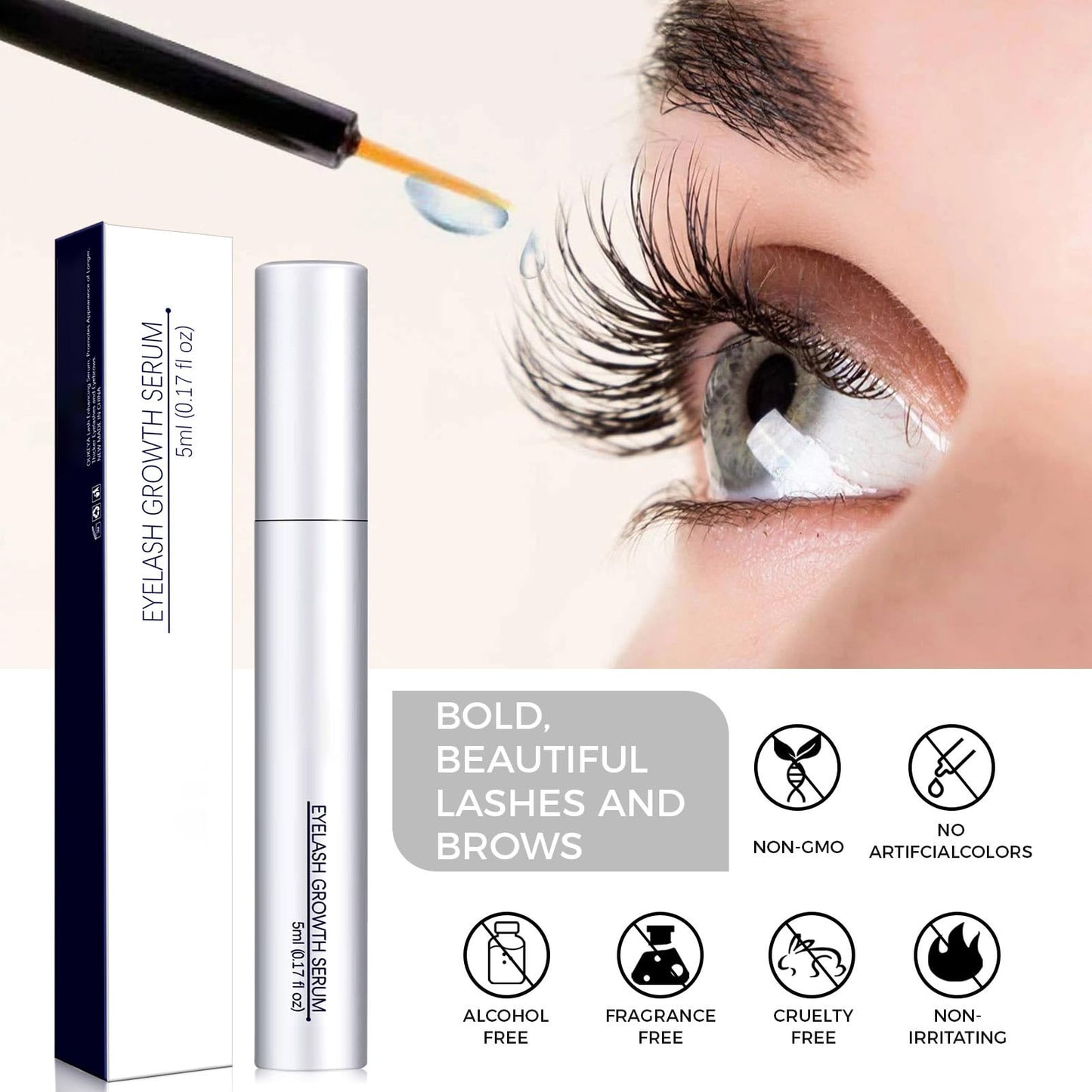 Shengqialun Eyelash Growth Serum - Lash Serum For Boosting Growth & Thickness - Natural Formula With Polygonum Multiflorum For Strong Growth - Lash Enhancer For Fuller Lashes