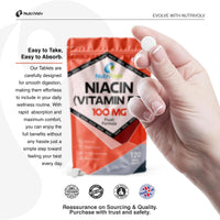 NutriVolv Nutrivolv Niacin Supplement Tablets | 100mg | Flush Formula | Pure Nicotinic Acid | Reduces Fatigue | Supports Healthy Cholesterol | Vitamin B3 for Men & Women | Vegan | Halal | Kosher | 120 Tablets