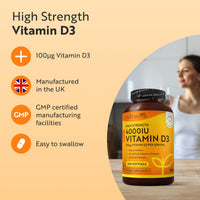 Nutravita Vitamin D3 4000 iu - 400 High Strength Easy to Swallow Premium Softgels - Over A Year's Supply - Max Strength Vitamin D3 Cholecalciferol Supplement - Manufactured in The UK