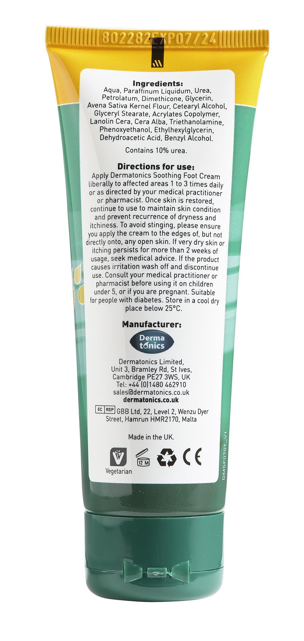 Dermatonics Soothing Foot Cream - Rapid Relief for Athlete’s foot, Dermatitis, Dry Skin Conditions with Calming Colloidal Oatmeal | Suitable for Diabetics and is Vegan-friendly | 70 ml