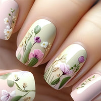 Generic 24PCS Short Flower Press on Nails – 3D Embossed Floral Design Square Fake Nails, Reusable Full Cover Acrylic Nails for Women, No Glue Needed, Easy DIY French Nude Pink Spring Nail Art Set