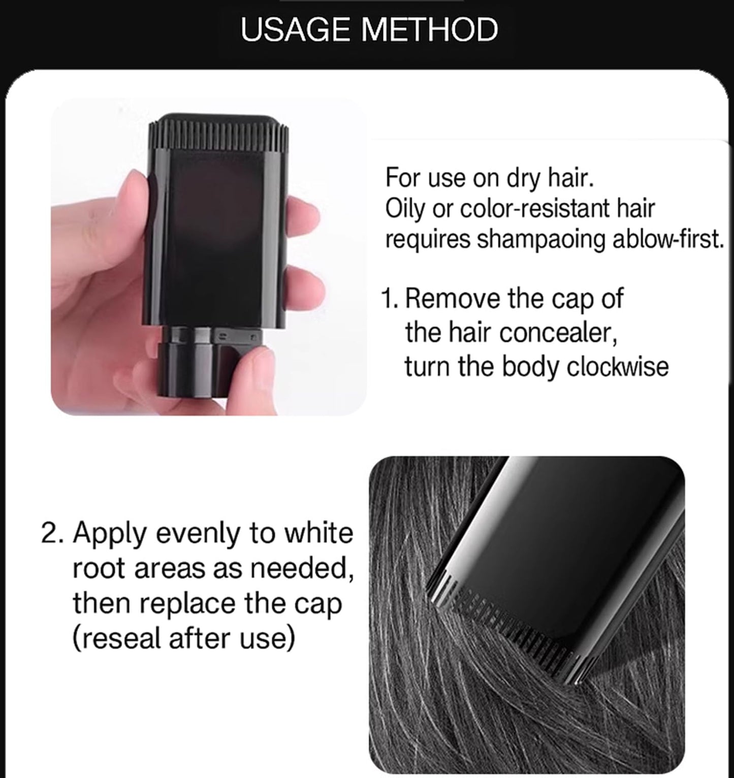 Generic Waterproof Sweat-Proof Hair Dye Comb for Root Touch Up, Natural Black Color with Safe Formula, Convenient Portable Hair Root Concealer Stick (Black)