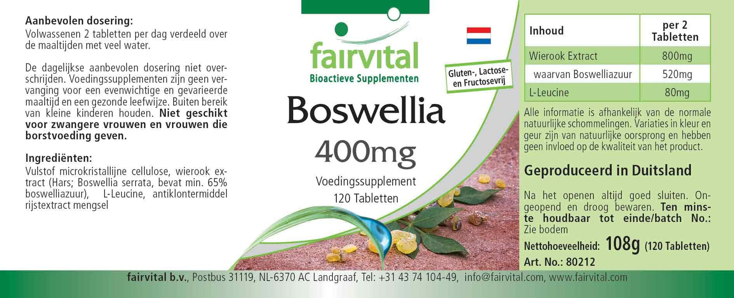 Fairvital | Boswellia Frankincense 400mg - 120 Tablets - Vegan - 65% boswellic acids