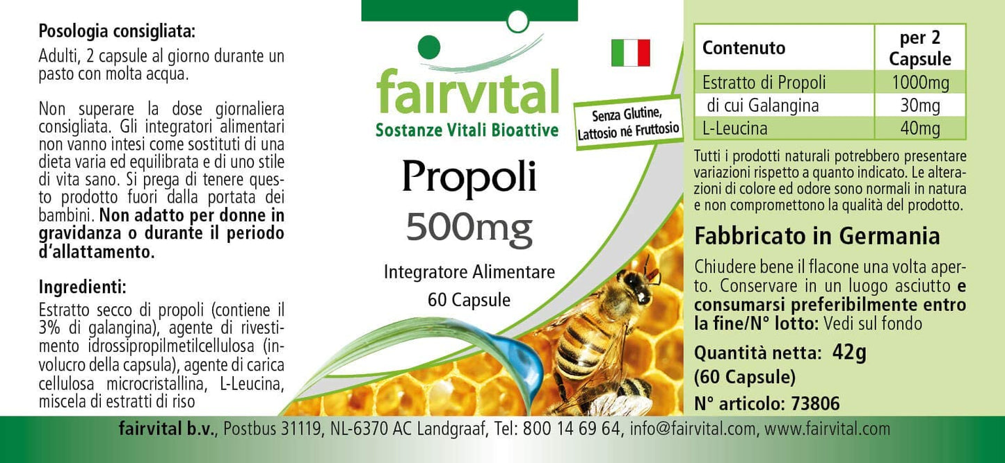 Fairvital | Bee propolis capsules - 500mg - HIGH DOSAGE - 3 x 60 capsules