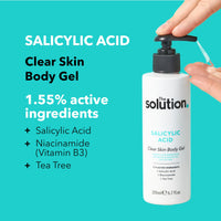 ‎The Solution The Solution Salicylic Acid Clear Skin Body Gel (200ml) Back Acne Treatment with Tea Tree, Vegan Salicylic Acid Serum & Pore Minimizer, Cruelty Free Salicylic Acid Moisturiser Body Care