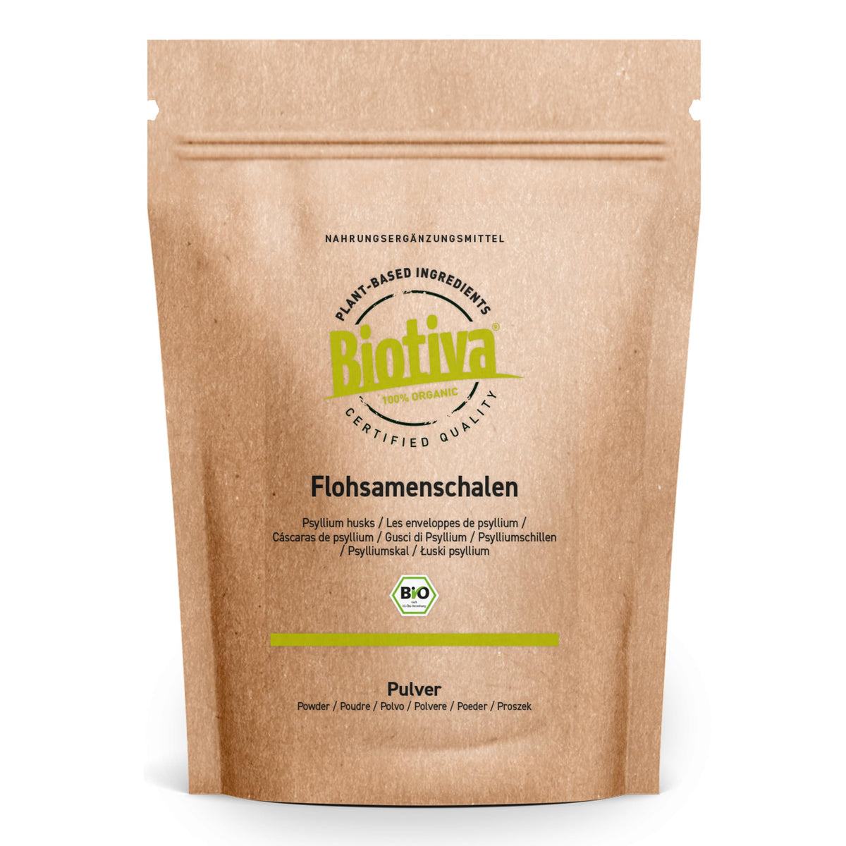 Biotiva Psyllium Husk Powder Bio 500g - Ground - Food Quality - Psyllium - Rich in Fibre - Bottled and Controlled in Germany