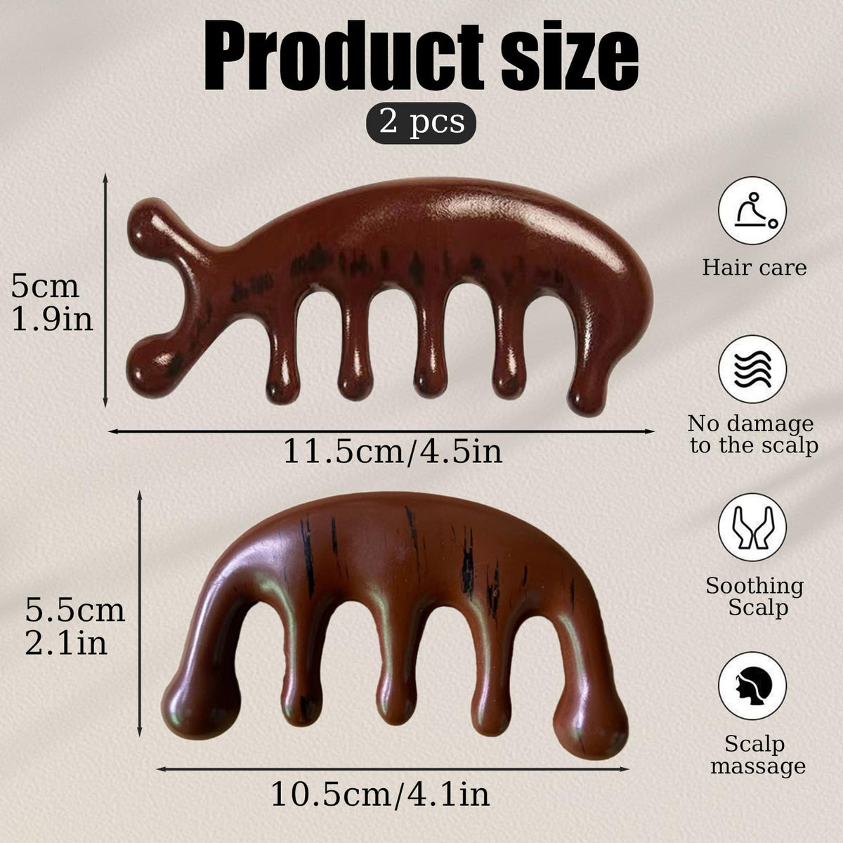 Huakaile 2 Pcs Wooden Scalp Massage comb, Natural Gua Sha Hair Comb Brush, Wide Tooth Wood Scalp Massager Comb for Hair Growth Women Men Meridians Head Face Neck stimulator (2)