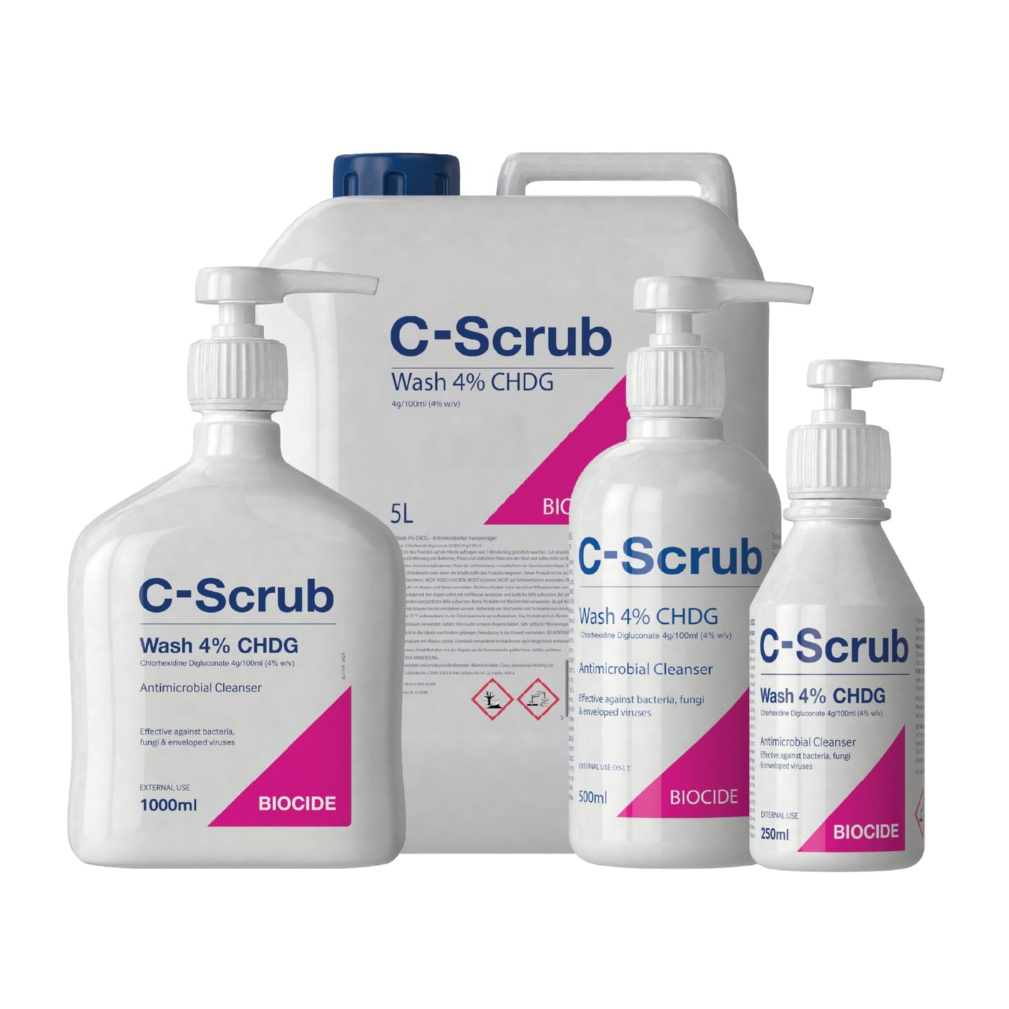 C-Scrub Wash Chlorhexidine 4% w/v | 250ml | Anti-Microbial Hand, Skin Cleanser | Pump Dispenser | Antibacterial Wash