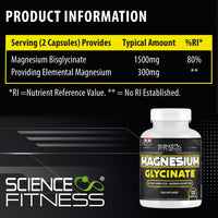 Magnesium Glycinate Supplement, 240 Capsules of Magnesium Bisglycinate, Maximum Absorption,1500mg per serving, Made in The UK-Science Fitness