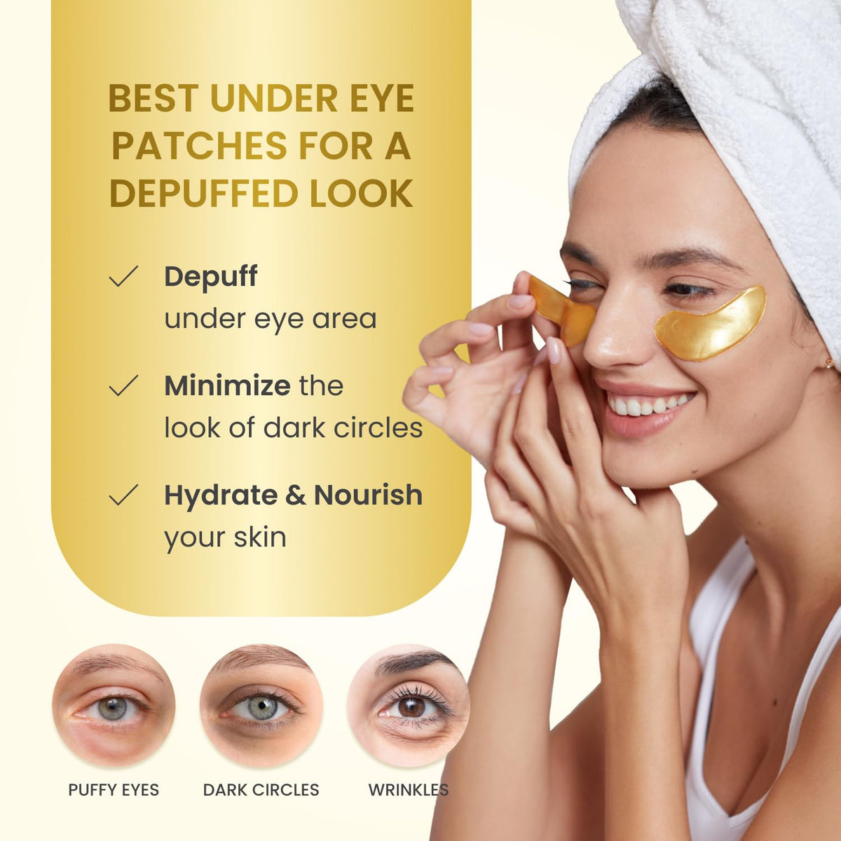 PLANTIFIQUE 24K Gold Under Eye Patches - Dermatologist Tested - 20 Pairs Collagen & Hyaluronic Acid Eye Masks for Dark Circles & Puffiness