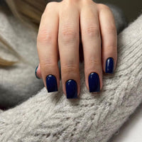 KQueenest Acrylic Press on Nails Short Square, Dark Blue False Nails Short Coffin, Glossy Natural Solid Color Small Fake Nails Set, Reusable Gel Stick on Nail for Women Finger Daily Wear 24 Pcs