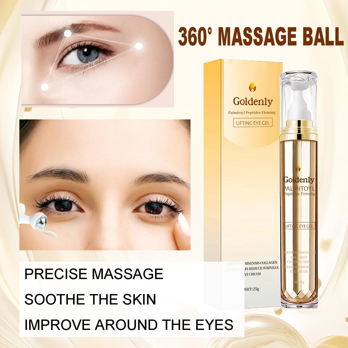 QUIWEN Caffeine Eye Serum, Under Eye Cream for Dark Circles and Puffy Eyes, Day & Night Eye Cream Anti Aging with 360° Massage Ball, Reduce Fine Lines Wrinkles Eye Bags, Eye Roller Cream for Men and Women