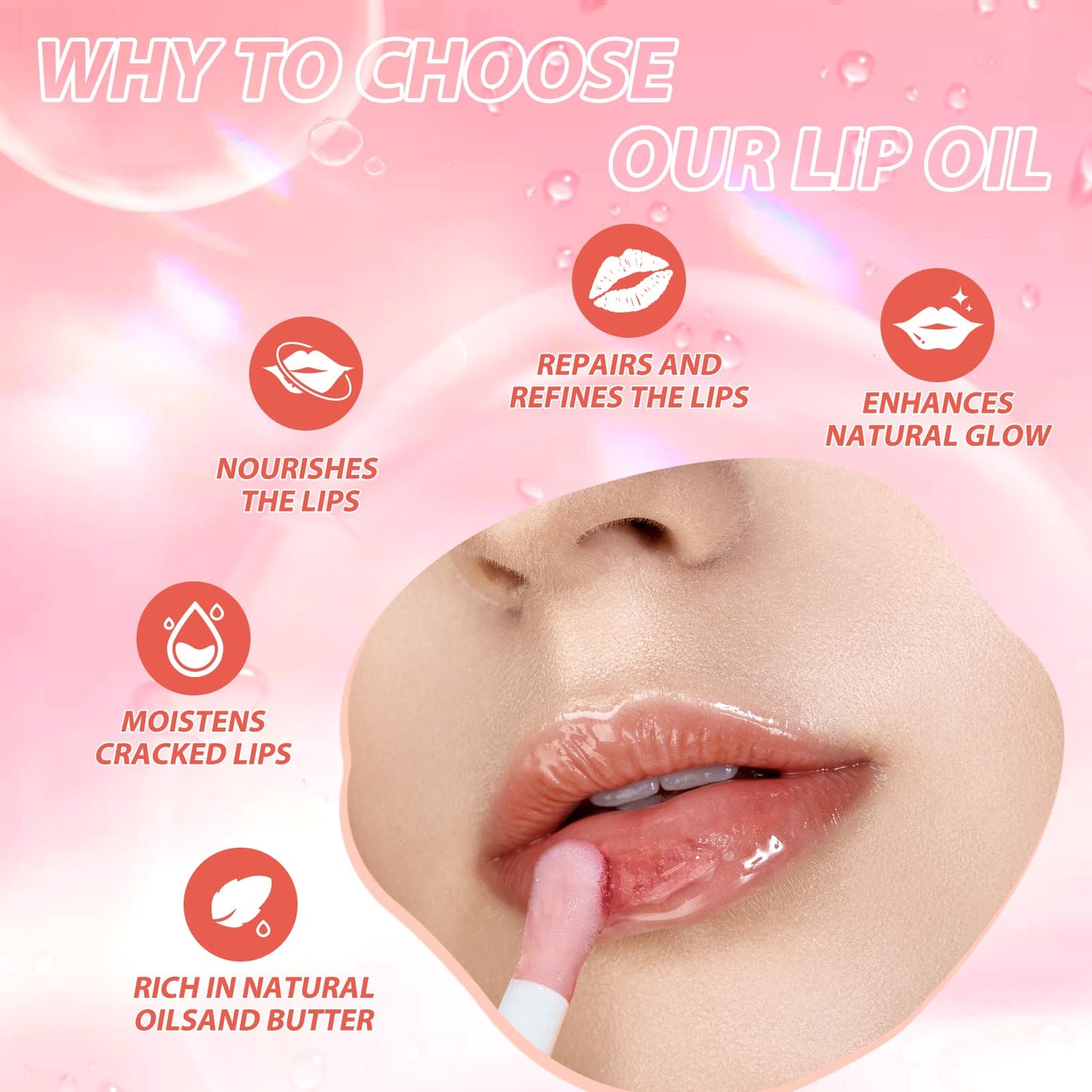 LANGMANNI Moisturizing Lip Oil,No-Sticky Lip Gloss Lip Balm Lip Care,Fruit Flavoured Lip Oil For Dry Lip's Moisturizing Hydrating And Nourishing (Cherry)