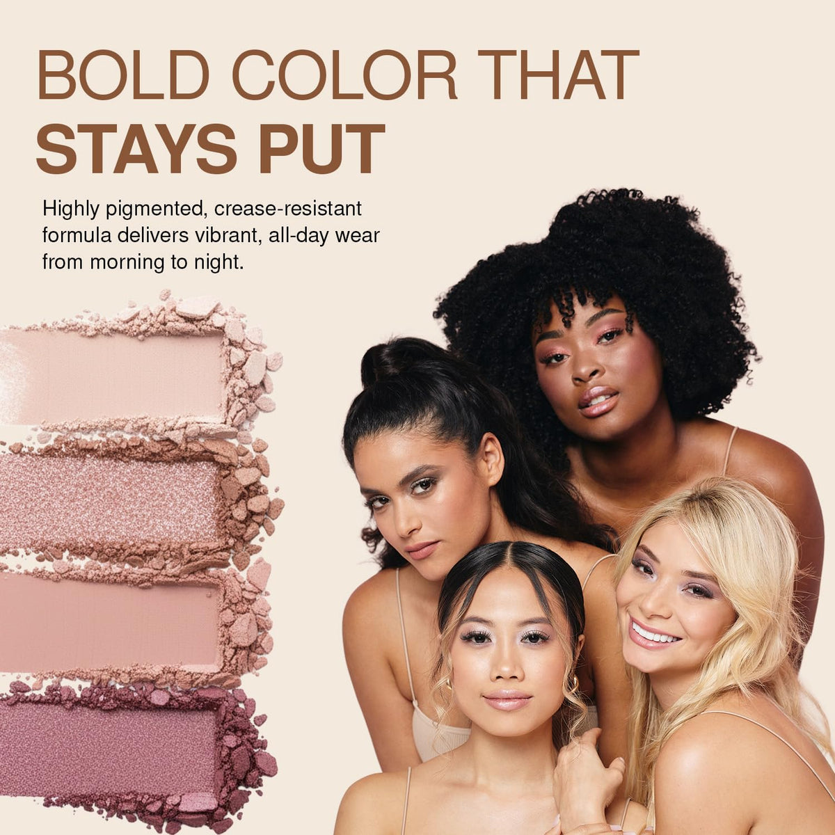 Palladio Eyeshadow Quads, Velvety Pigmented Blendable Matte, Metallic & Shimmer Finishes, Creamy Formula, Four Way Quad Eye Shadow Palette, Talc-Free (Party Rocker)