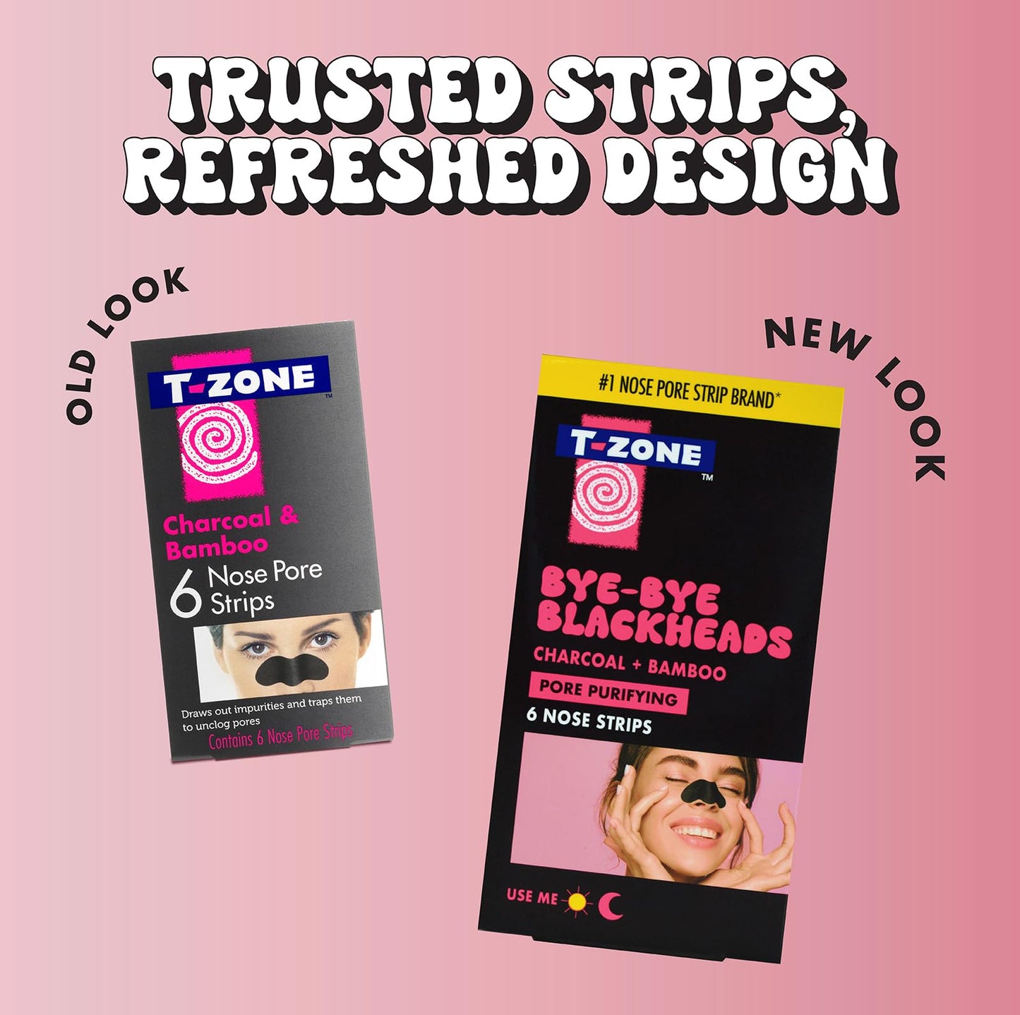T-Zone Charcoal & Bamboo Nose Pore Strips (6 Pack) - Blackhead Remover Strips with Activated Charcoal, Unclogs Pores, Removes Dirt & Oil for Fresh, Clearer Skin