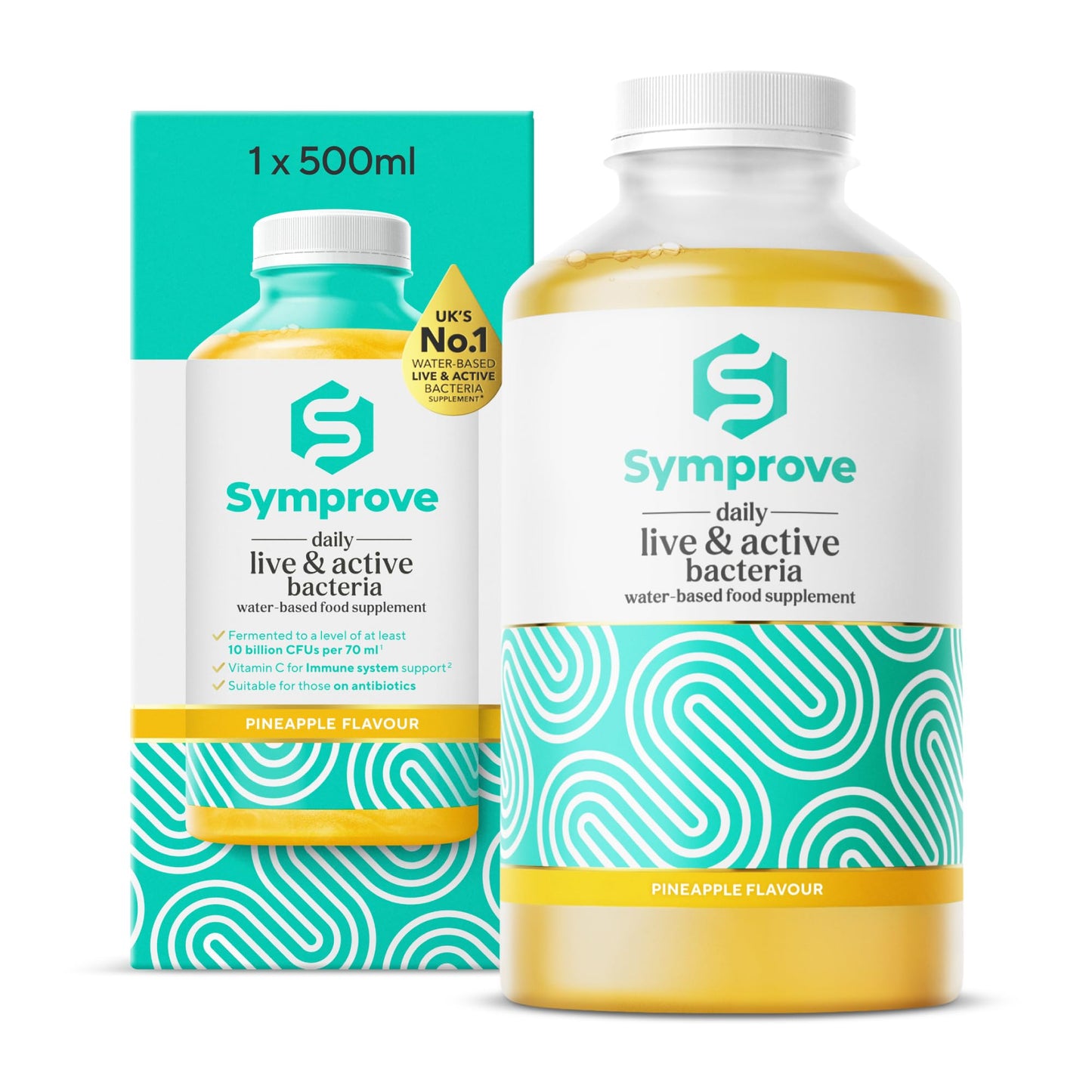 Symprove Liquid Live & Active Bacteria, Pineapple Flavour, Water-Based, Dairy & Gluten Free, Vegan (1 x 500ml)