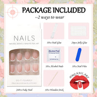 DMQ French False Nails Short, 24Pcs White French Fake Nails, Square Press on Nails Pattern, Glitter French Nail Tips with Nail Glue, Squoval Stick on Nails for Women Girls Nails Art (Glitter)