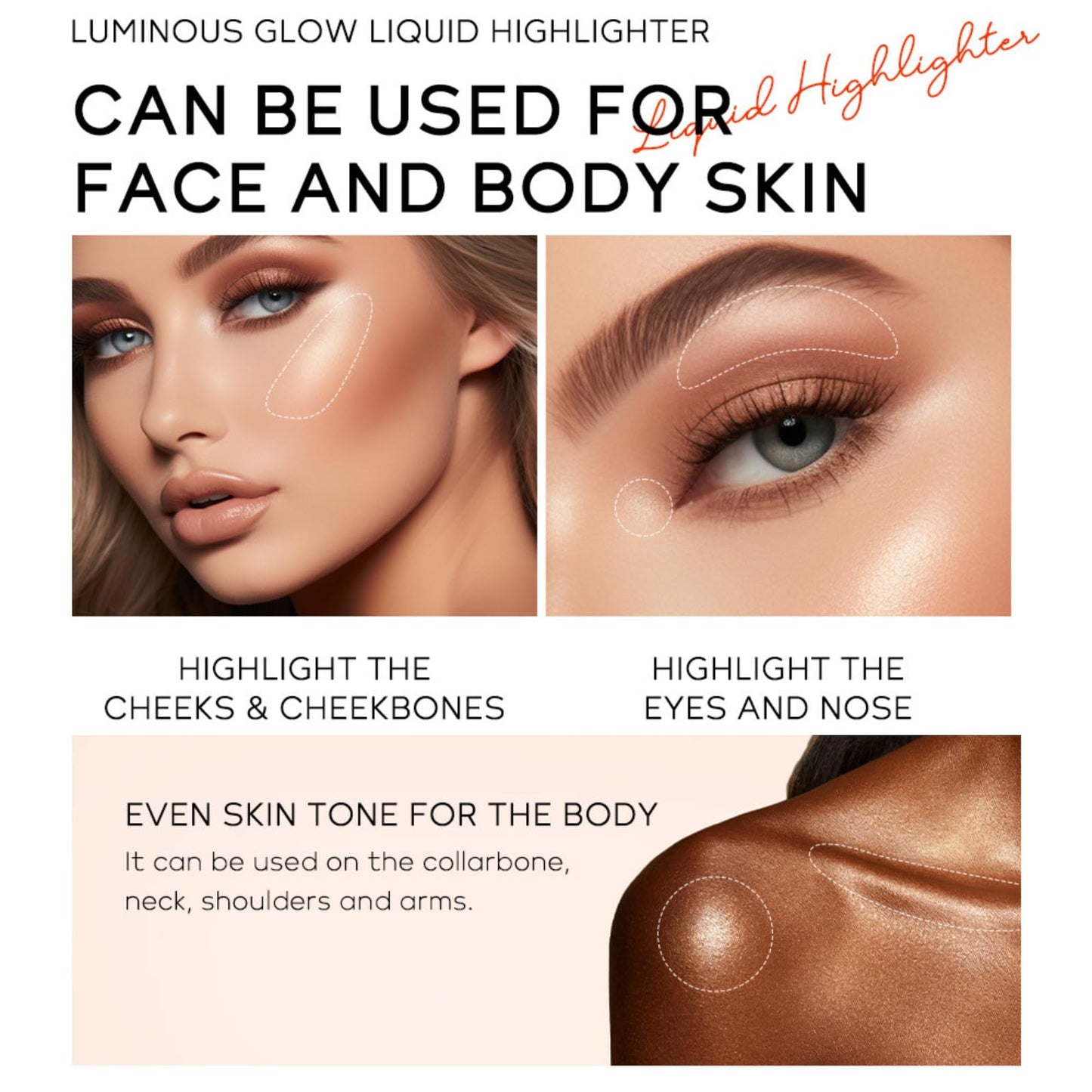 TBeautfave Tbeautfave Liquid Highlighter Makeup, Cream Highlighter, Natural Bronzer Face Glitter Stick, Moisturizing Cream Contour Face Illuminator for Face Body Eyes Collarbones Glow