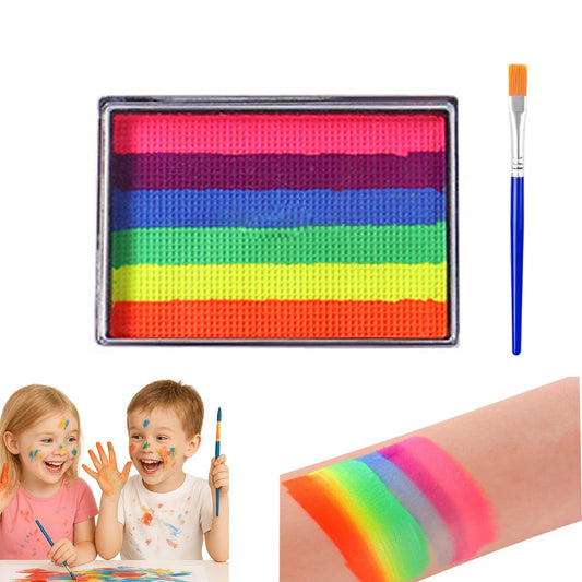 Rainbow Face Paint- Water Activated Painting with 6 Vibrant Colors, Quick Drying and Easy Wash Off, Safe Non-Toxic Formula, With Built-in Brush for Portable Use (2#)