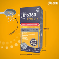 Natures Aid Bio360 OptiGUT-C Powder 120g – 15 Billion Live Bacteria Cultures – Supports Digestion, Gut Flora, Digestive Health, Immune System – High Potency, Vegan, Non-GMO, Gluten-Free Microbiotic