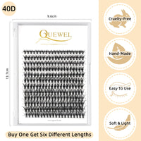 240Pcs Individual Lashes QUEWEL Cluster Lashes Individual Lash Extension 40D D Curl Lashes Cluster DIY Look Like Eyelash Extensions Mix8-14mm at Home(40D 0.07D MIX8-14mm)