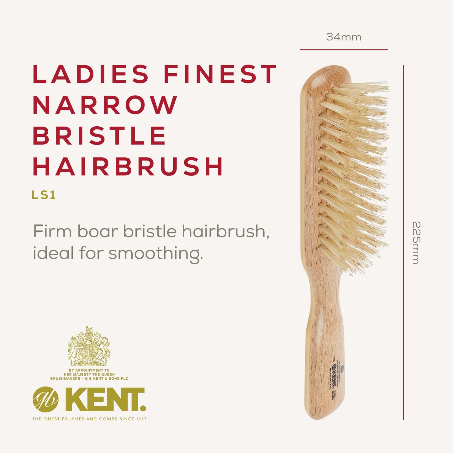 KENT Kent Narrow, White Bristle Brush - LS1 (PACK OF 1)