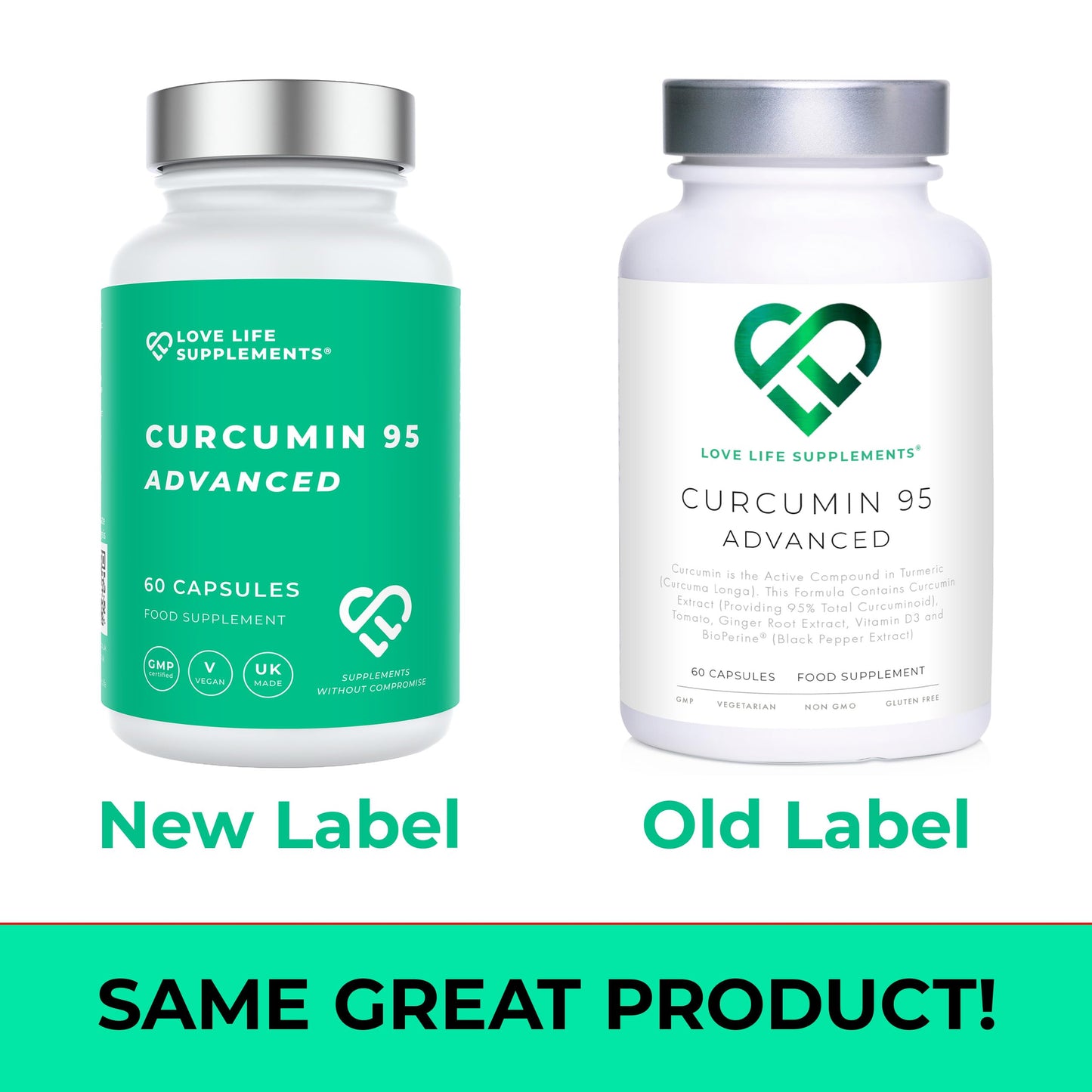 LOVE LIFE SUPPLEMENTS Curcumin 95 Advanced, 60 Capsules, High Strength Curcumin (The Active Component of Turmeric) with 95% Curcuminoids + BioPerine® (Black Pepper Extract), Vitamin D, Tomato and Ginger Root, GMP Approved