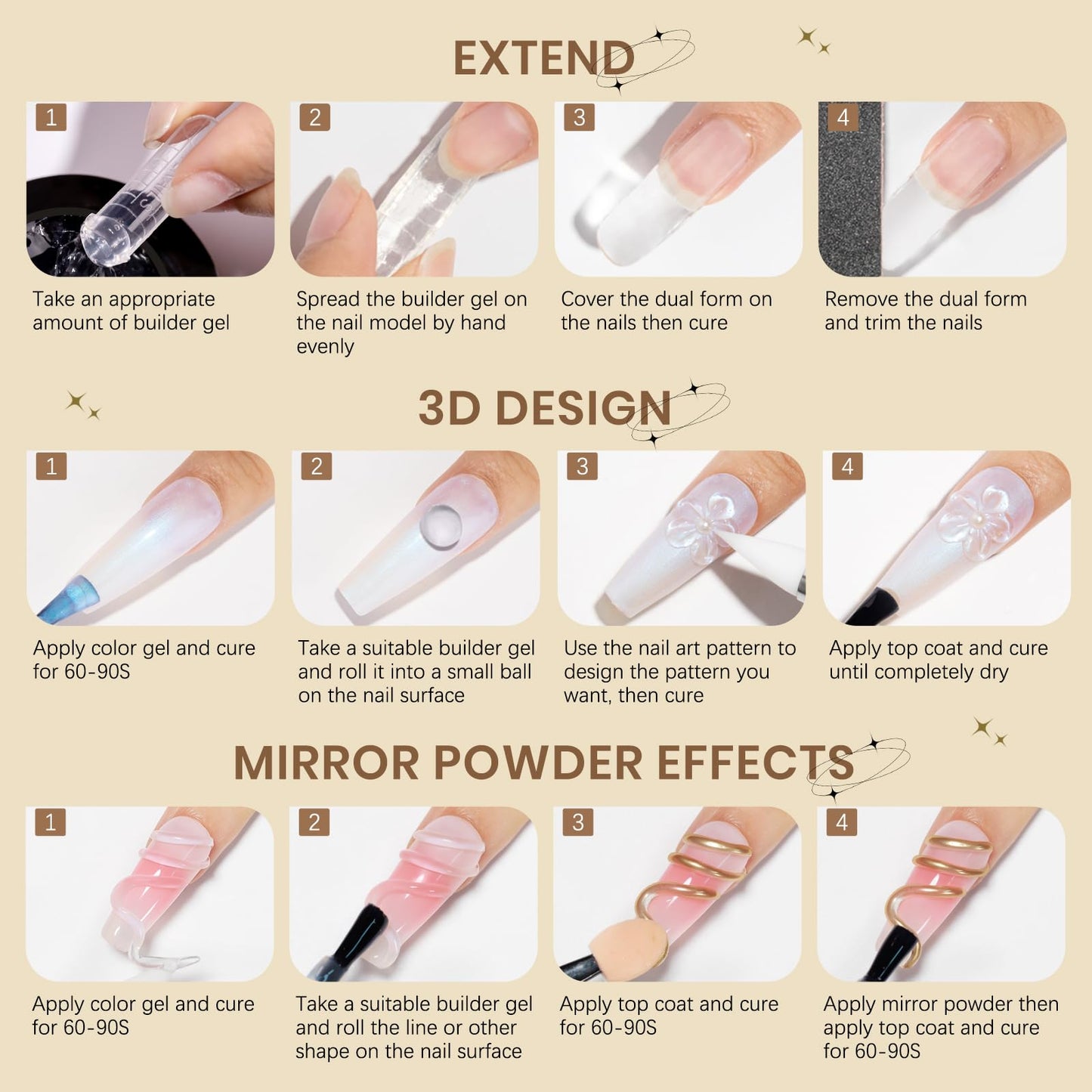 SUPWEE Solid Builder Gel Set for Nails, 2PCS Clear 3D Sculpture Gel Non-Stick Hand Nail Extension for Carving Strengthen Hard Soak Off Salon Home DIY
