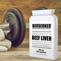 Berserker Desiccated Beef Liver 750mg 500 Capsules Un-defatted Meaning Full Absorption of Naturally Occurring Vitamins and Minerals Found in Beef Liver. Made in The UK.