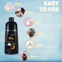 BOJICA Black Hair Dye Shampoo for Gray Hair Coverage, 3-in-1 Semi-Permanent Color Shampoo Herbal Ingredients for Women & Men 500ml