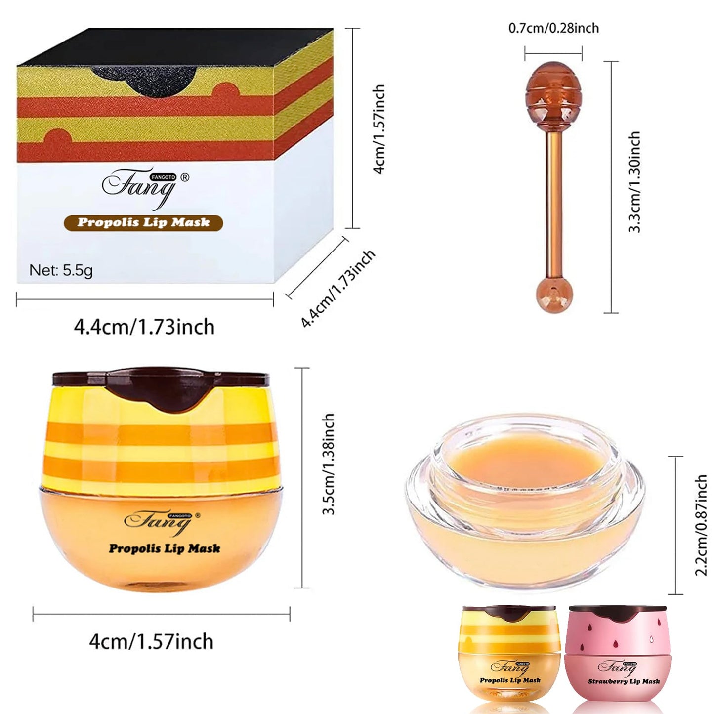 HAORQEE 2PCS Honeybalm Lip Mask Lip Balm Set, Honey Strawberry Lip Sleeping Mask Lip Care Set Lip Repair Lipbalm Lip Balms Lip Plumper, Reduce Lip Lines Moisturiser Nourishing for Dry Peeling Cracked Lips